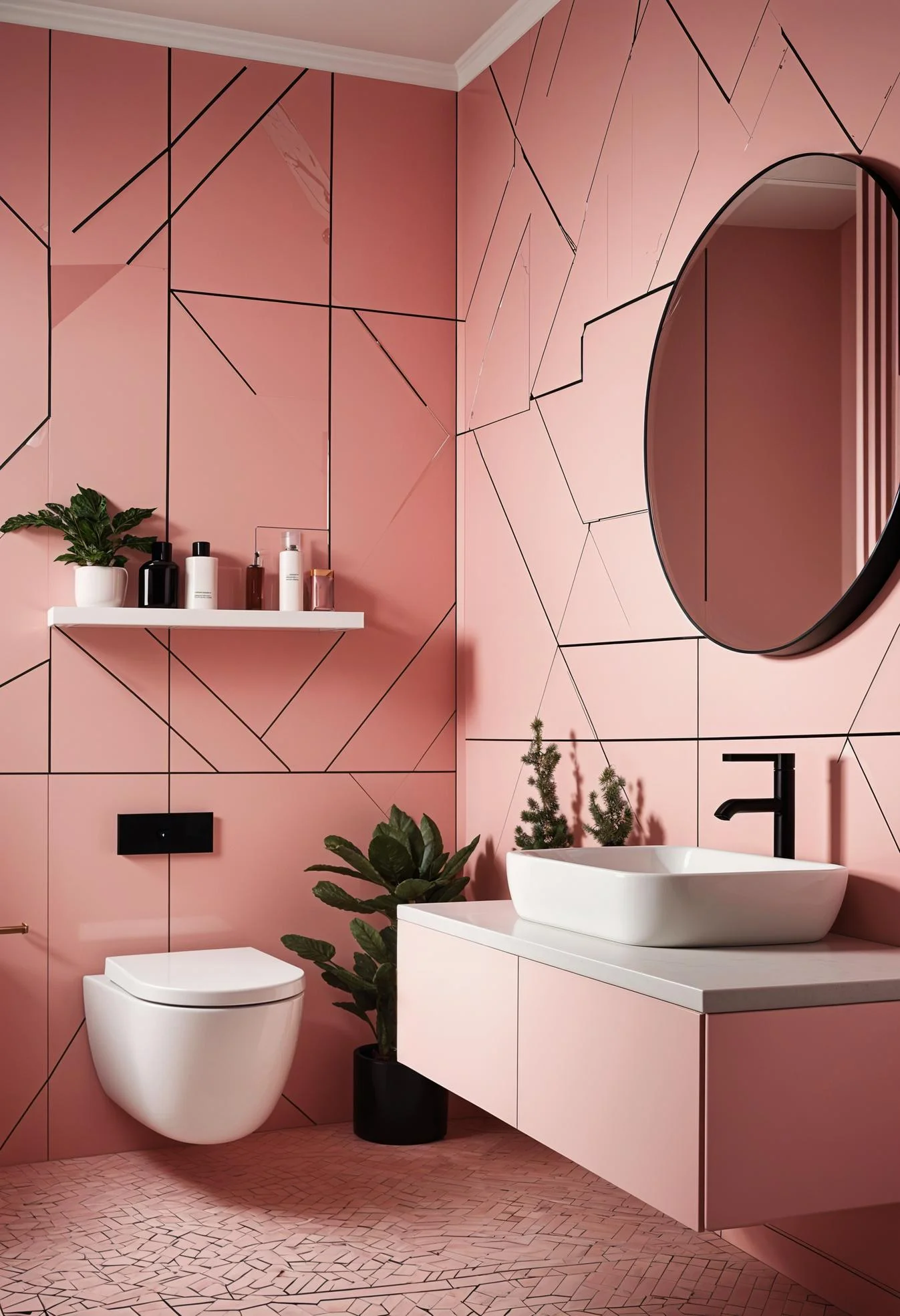 16. Geometric Pink Bathroom Aesthetic-1