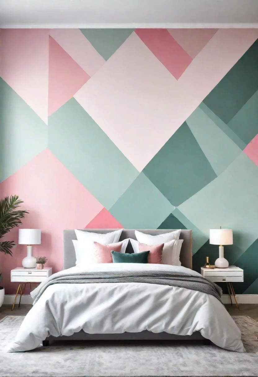 31 Chic Sage Green and Pink Bedroom Inspirations 9 4. Geometric Wall Murals: Sage & Pink-0