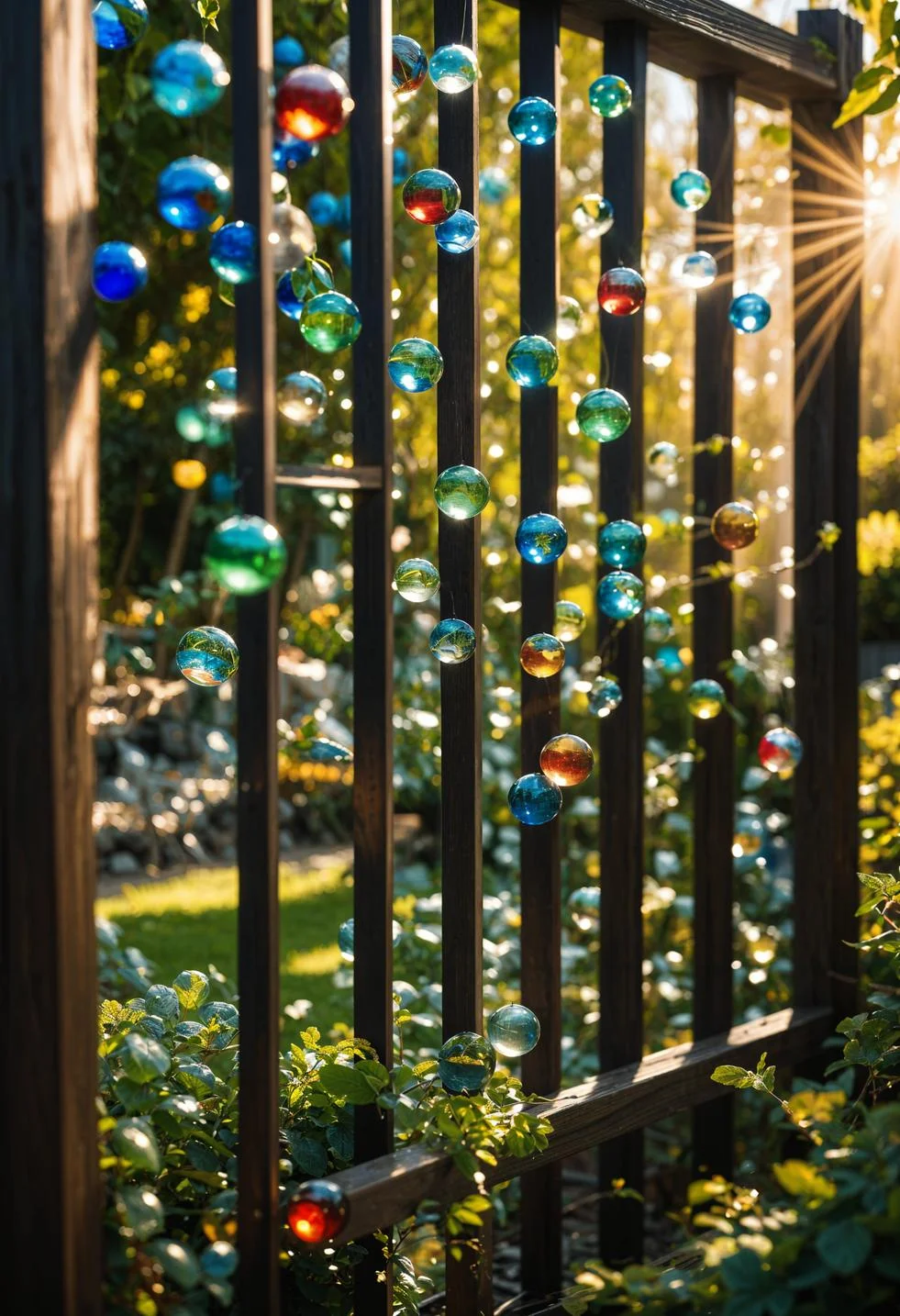 41 Stunning Garden Decor Ideas for an Aesthetic Backyard 33 26. Glass Marble Fence Ornament-1