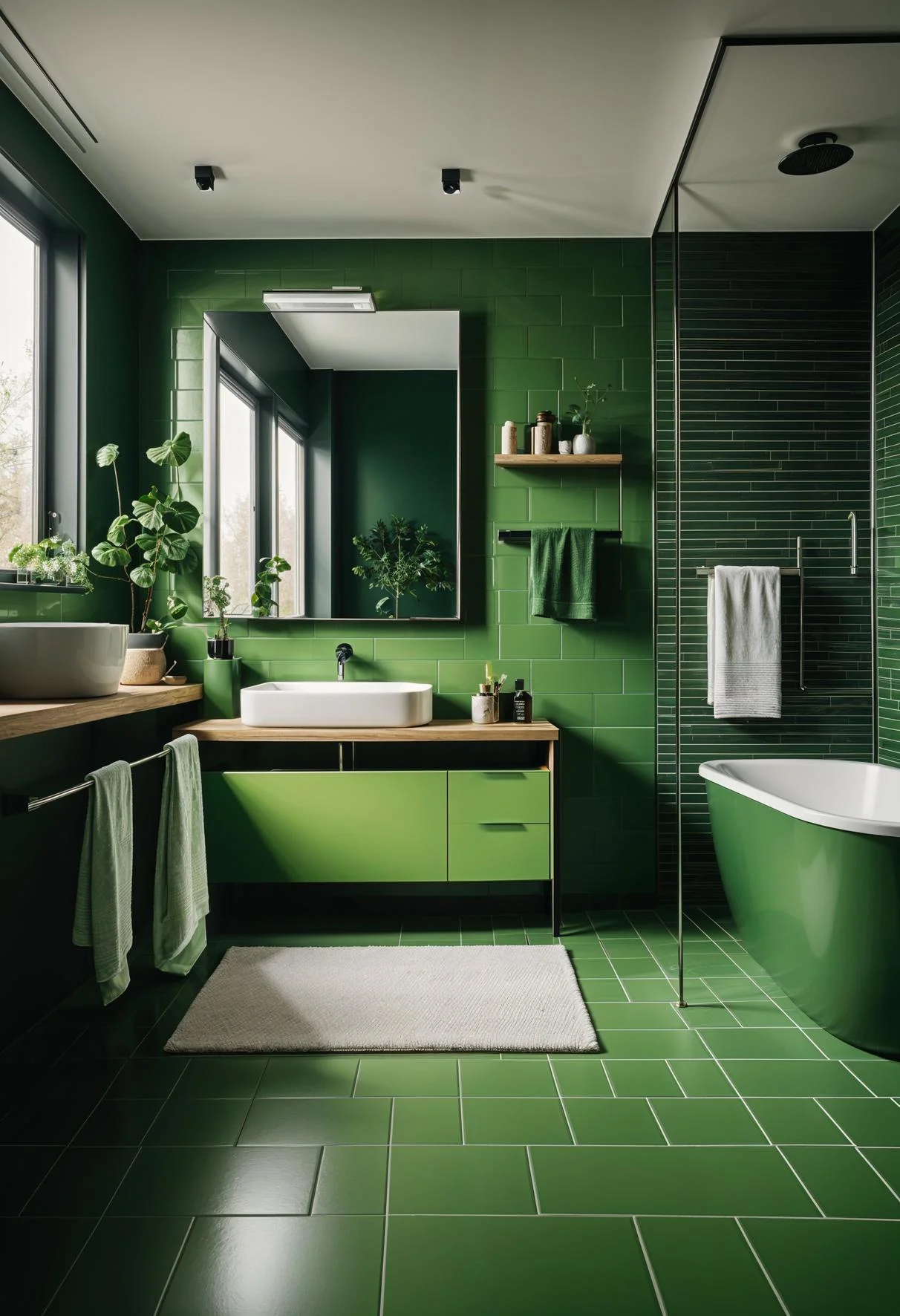 21. Green Monochrome Bathroom Decor-1