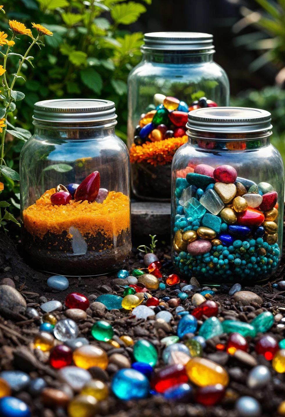 41 Stunning Garden Decor Ideas for an Aesthetic Backyard 48 37. Half-buried Garden Treasure Jars-0
