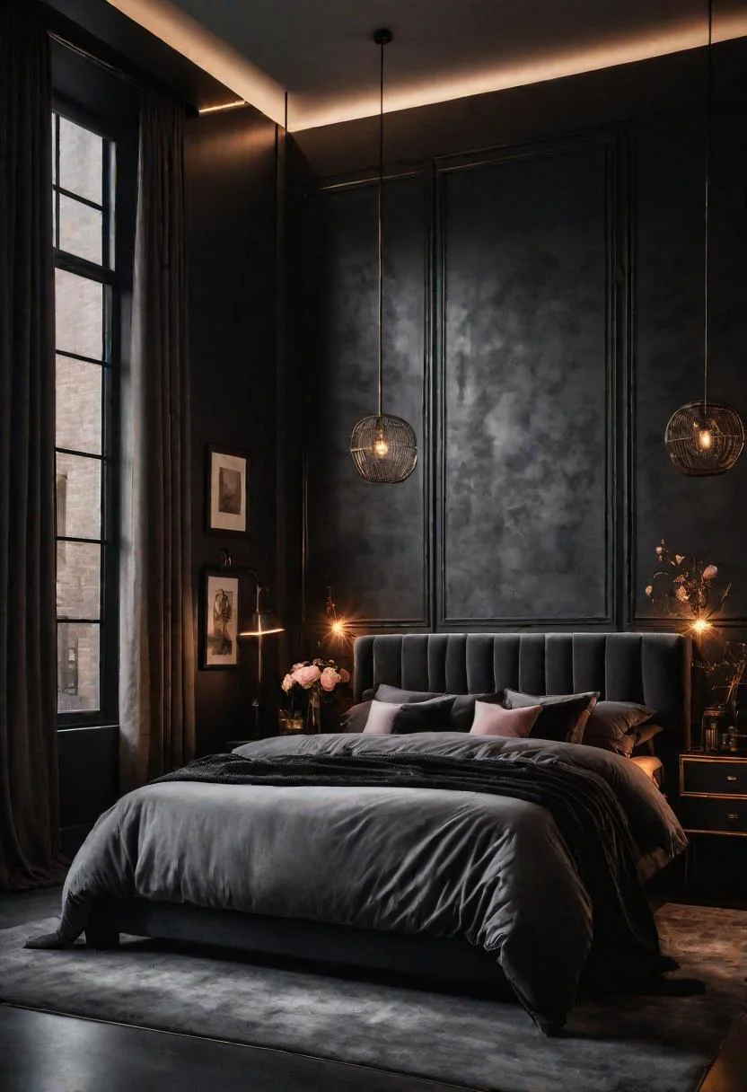 22 Enchanting Dark Feminine Bedroom Ideas to Inspire You 20 6. Industrial Elegance-0