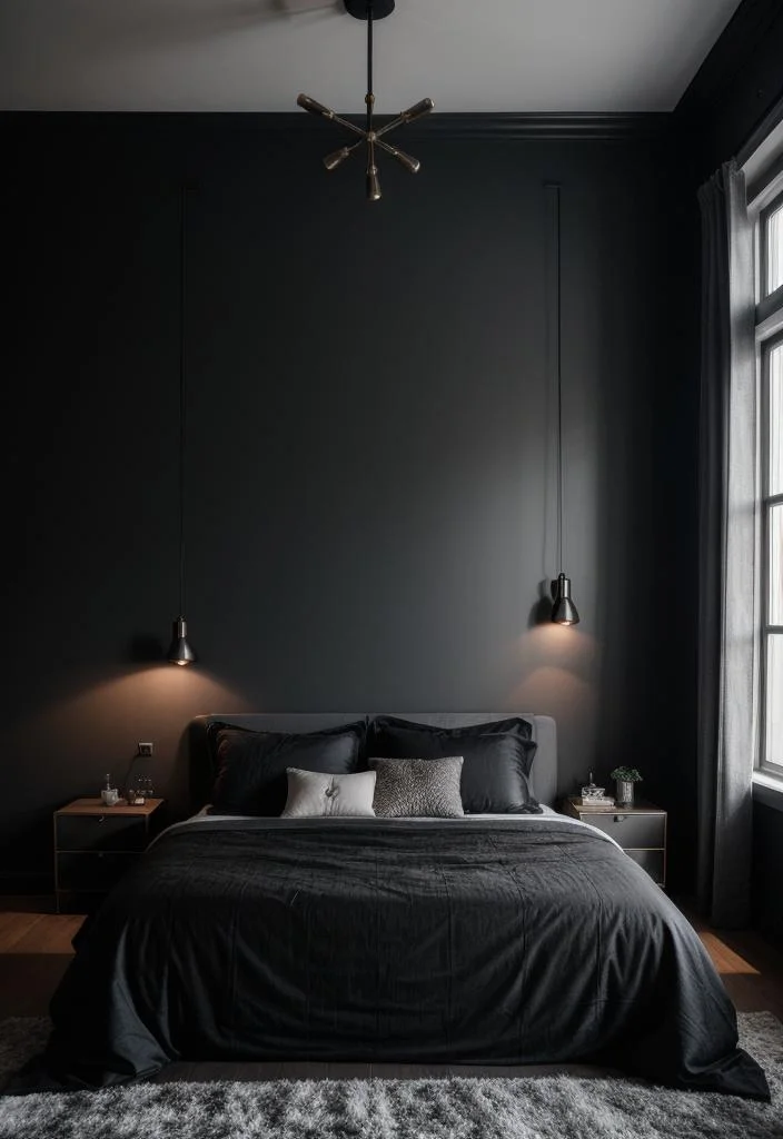 22 Enchanting Dark Feminine Bedroom Ideas to Inspire You 23 6. Industrial Elegance-1