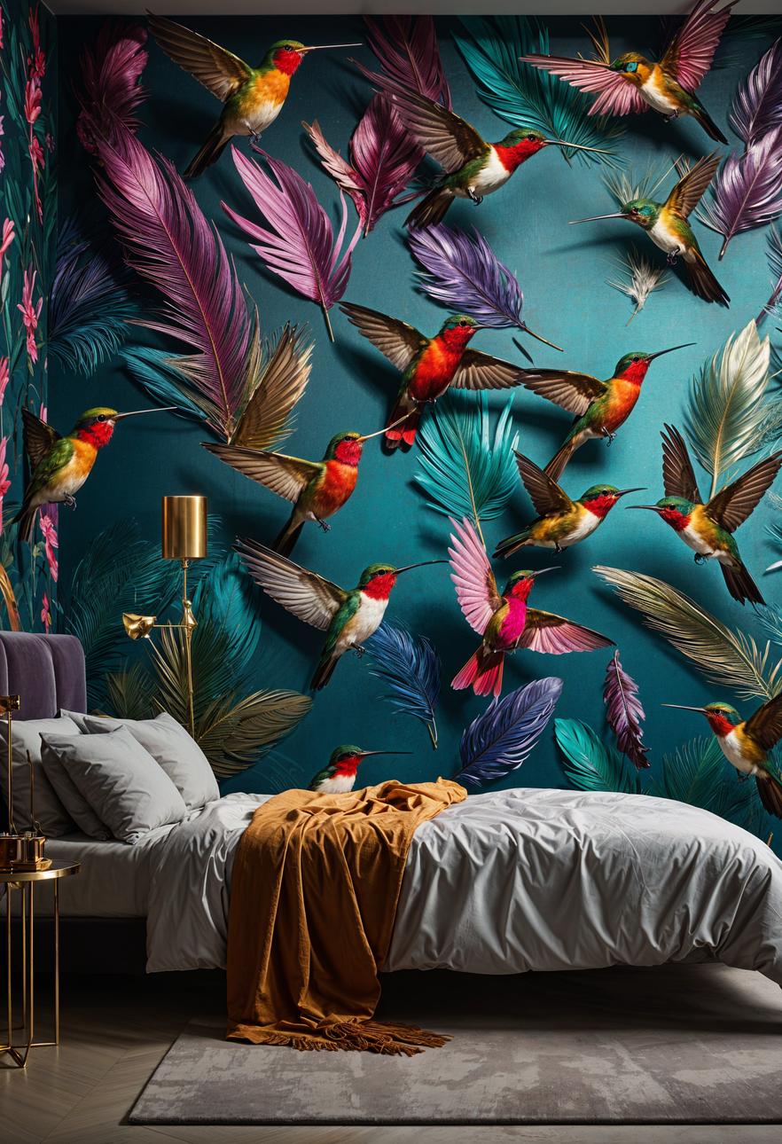 13. Iridescent Hummingbird Feather Wallpaper-0