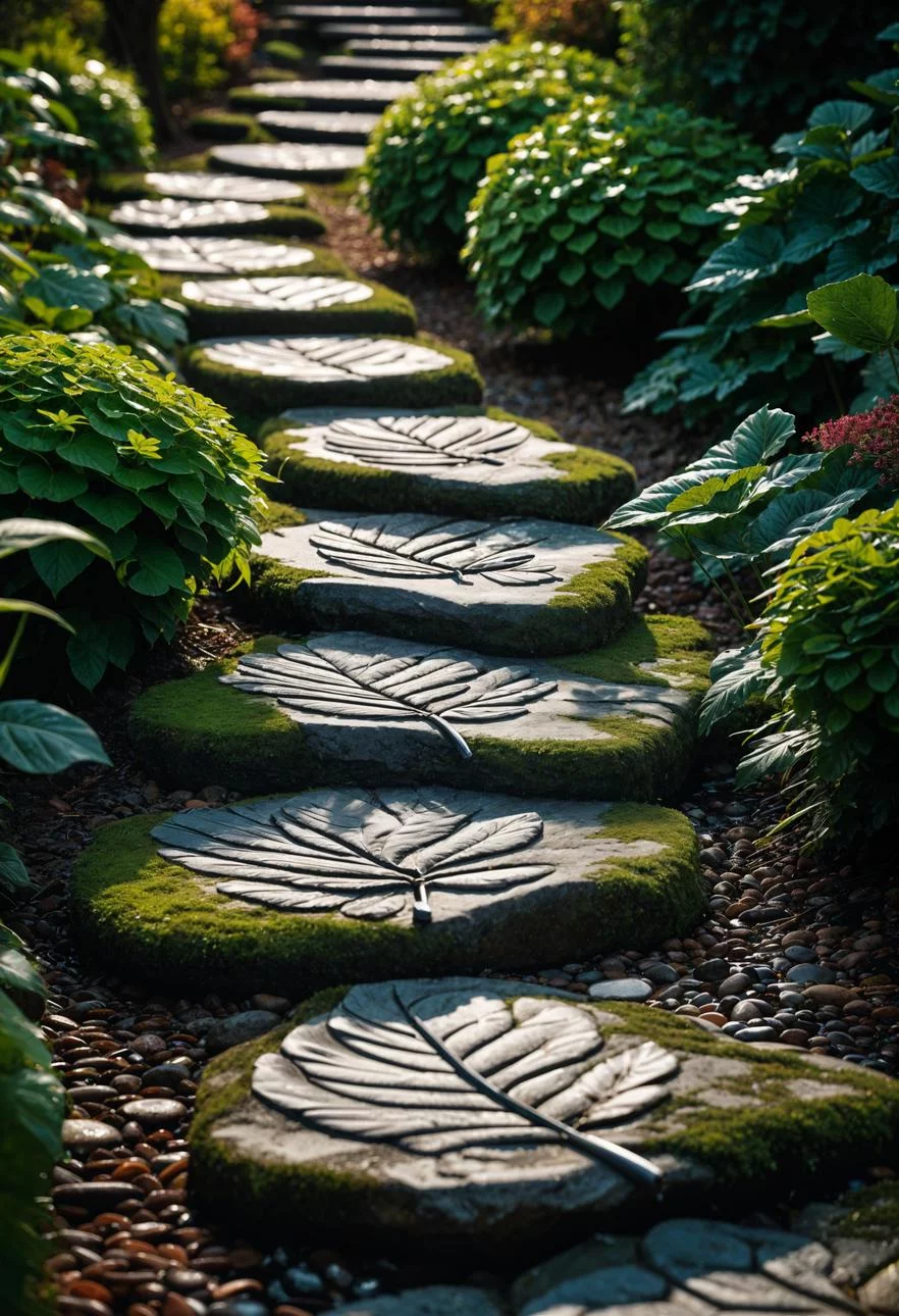 41 Stunning Garden Decor Ideas for an Aesthetic Backyard 36 29. Leaf-Imprint Stepping Stone Inspiration-0