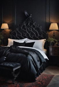 21 Moody Romantic Bedroom Ideas: Trendy & Gorgeous 1 17. Luxurious Gothic Headboard Idea-1