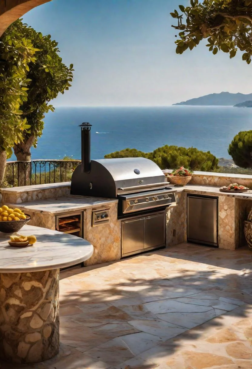 39 Stunning Outdoor Kitchen Ideas: With Style and Functionality 9 7. Marble-Top Outdoor Kitchen Design-1