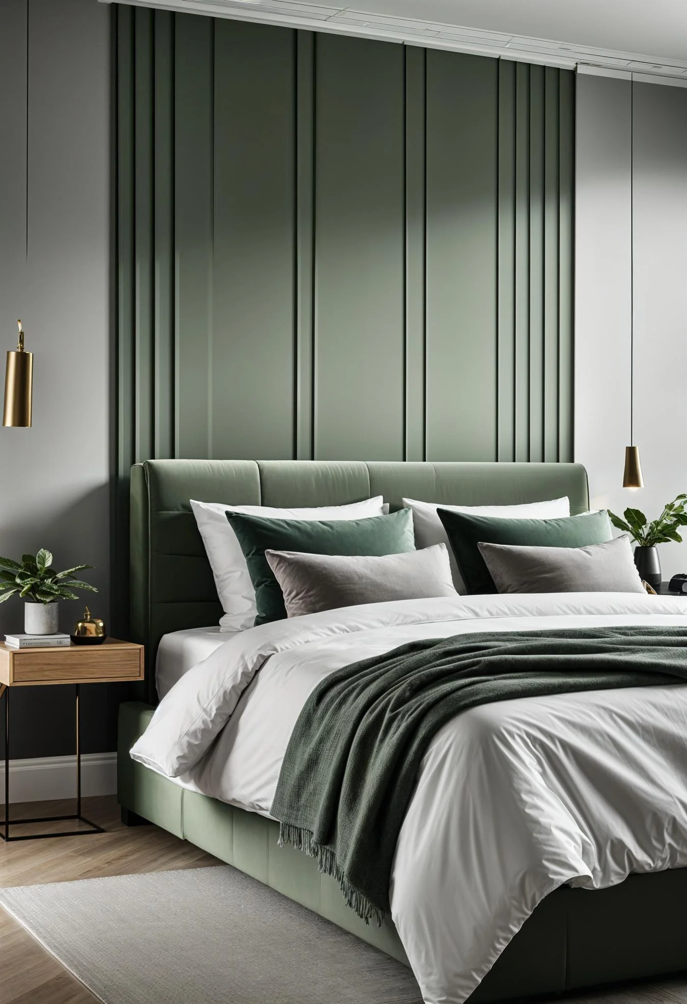 6. Modern Green Wall Panels, Grey Furniture-0