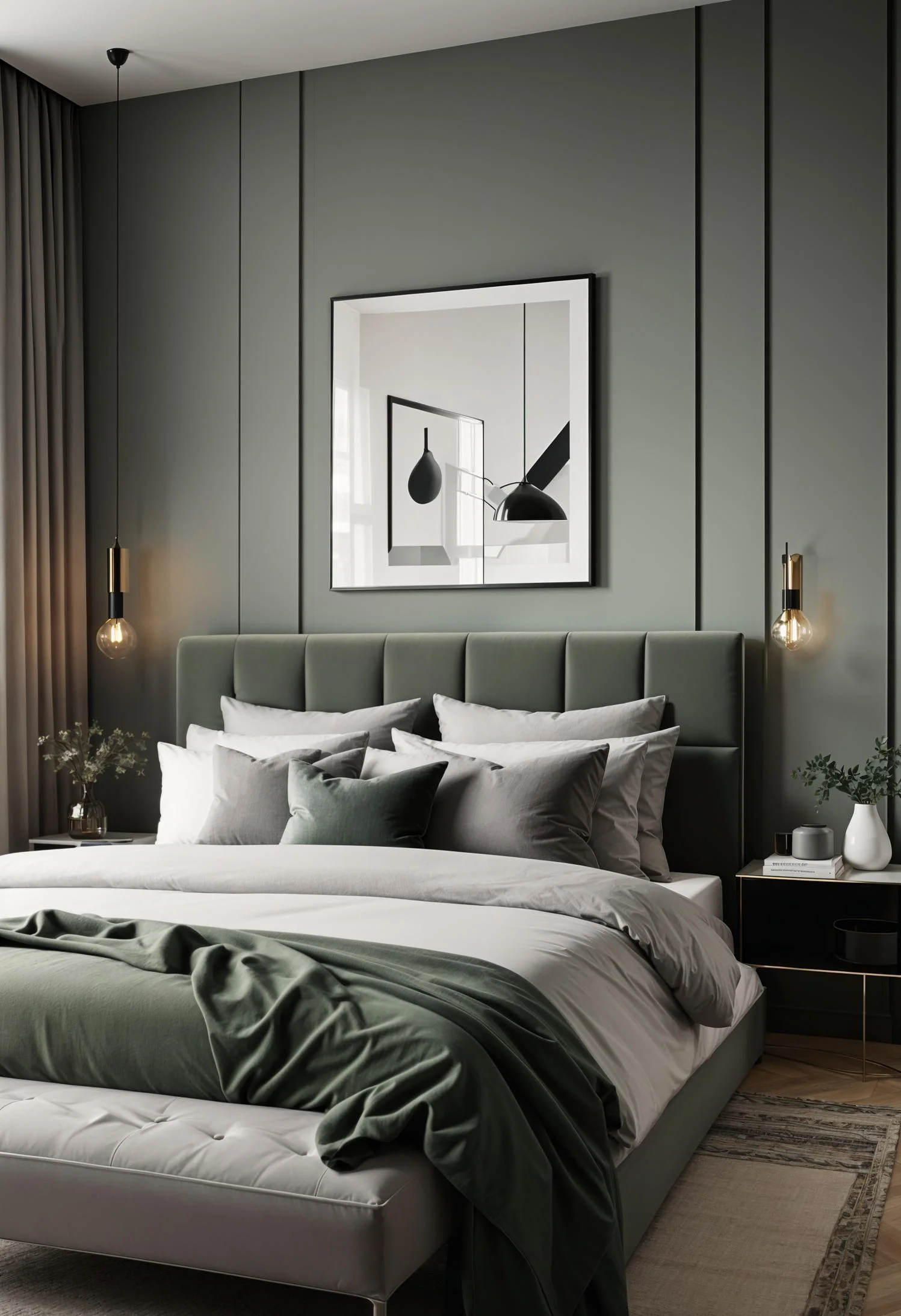 6. Modern Green Wall Panels, Grey Furniture-1