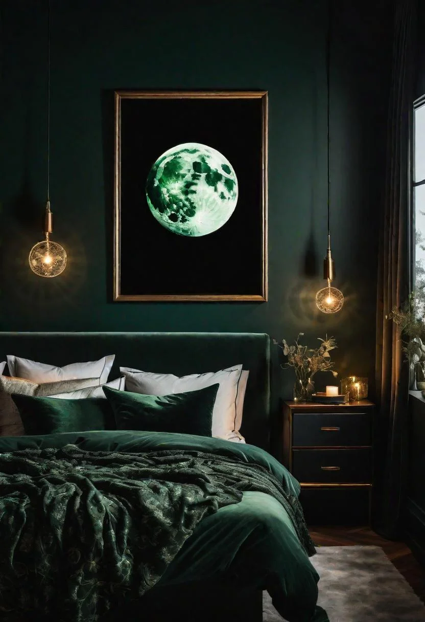 22 Enchanting Dark Feminine Bedroom Ideas to Inspire You 2 1. Moonlit Meadow Design Concept-0