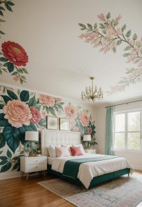 35 Stunning Bedroom Accent Walls for a Cozy Makeover 1 5. Nature-Inspired Floral Bedroom Accent-1