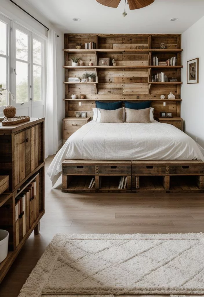 31. Pallet Accent Wall with Shelves-2