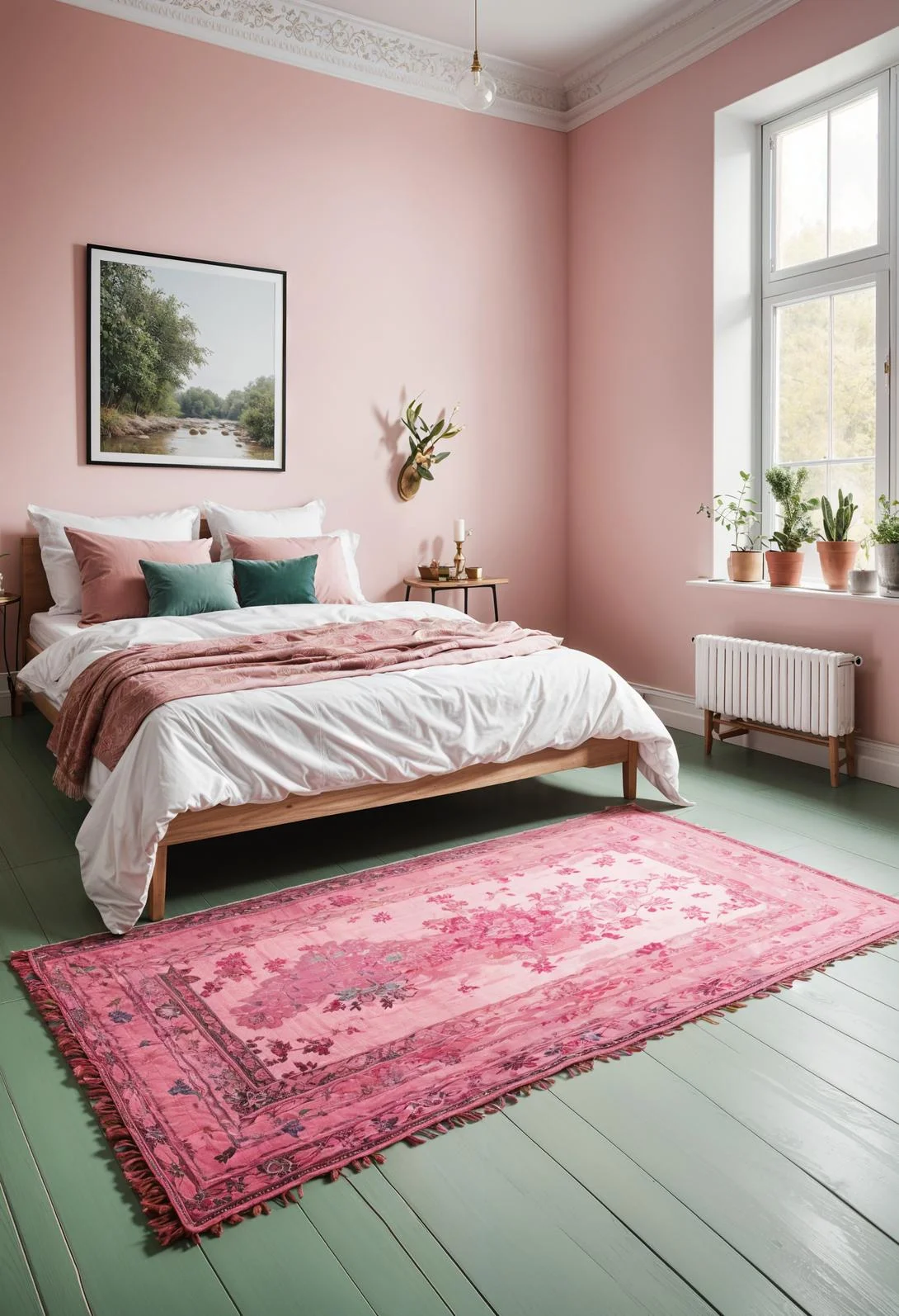 31 Chic Sage Green and Pink Bedroom Inspirations 19 12. Pink Rugs on Sage Floors-0