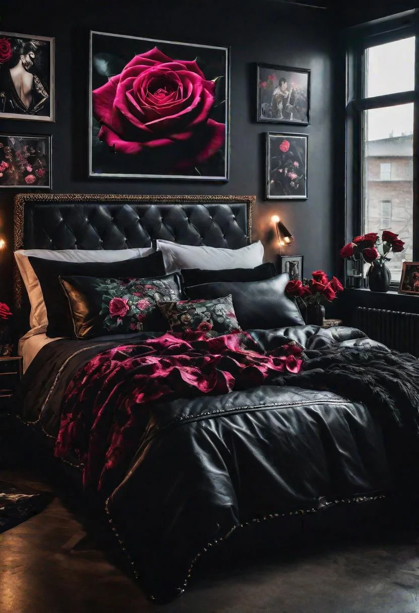 22 Enchanting Dark Feminine Bedroom Ideas to Inspire You 83 22. Rebel Rose Bedroom Vibes-0