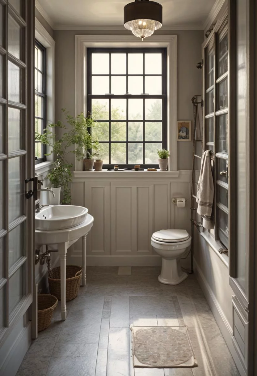 24 Chic Farmhouse Bathroom Designs for Cozy Living 24 10. Repurposed Window Wall Decor-0