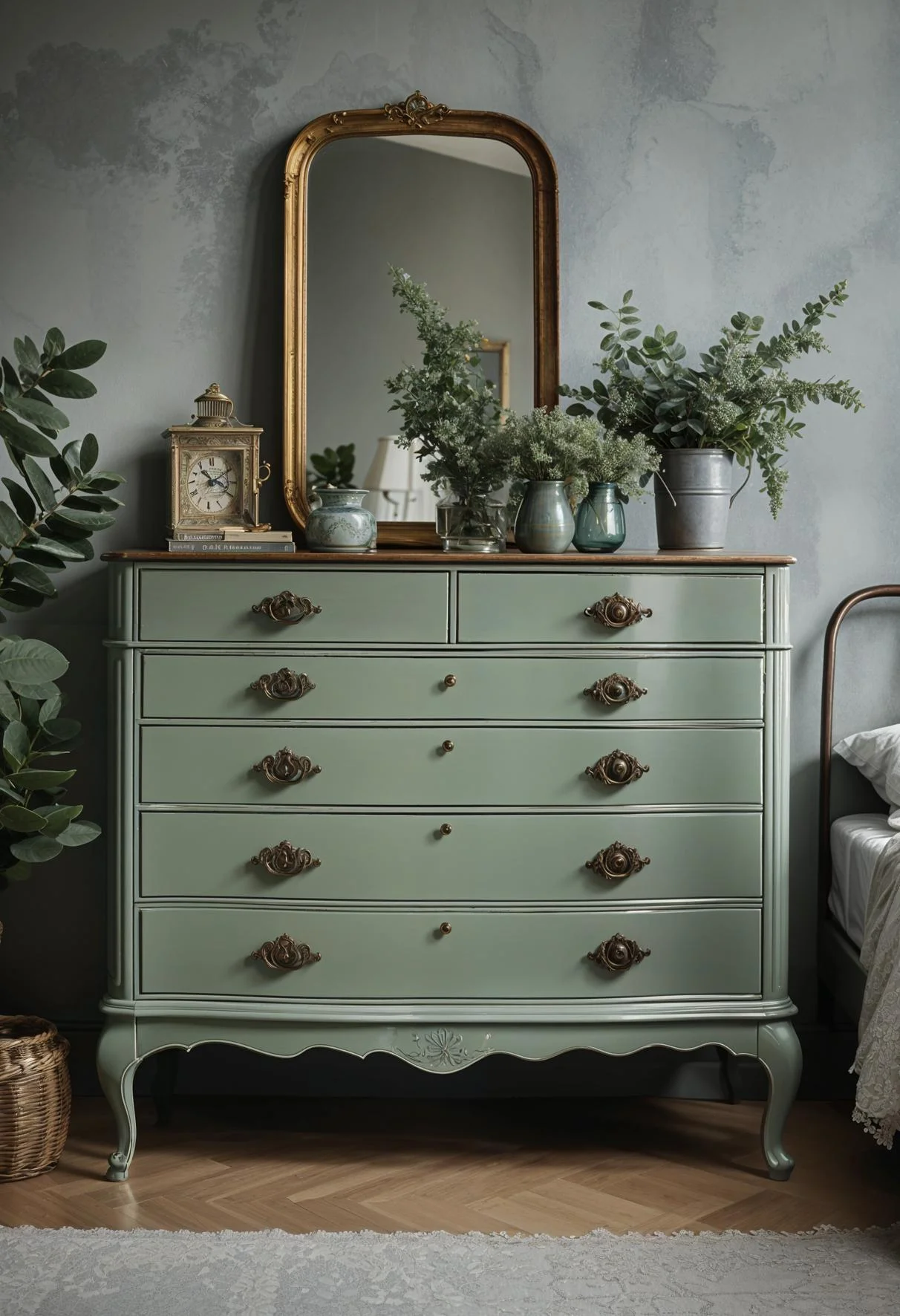 12. Retro Elegance: Sage Green Dresser-0
