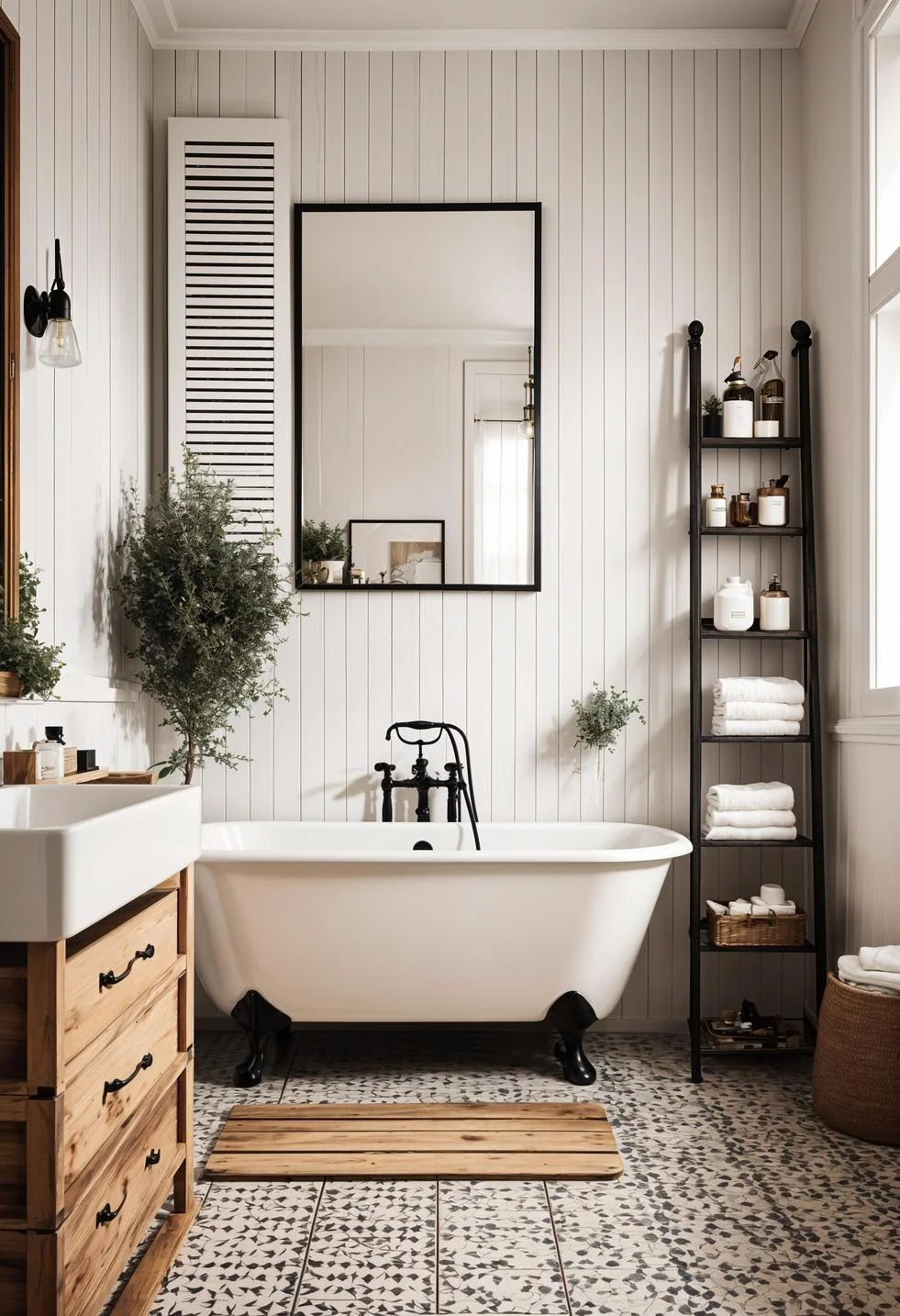19 Stunning Black and White Bathroom Designs to Inspire You 21 17. Rustic Black & White Elegance-0