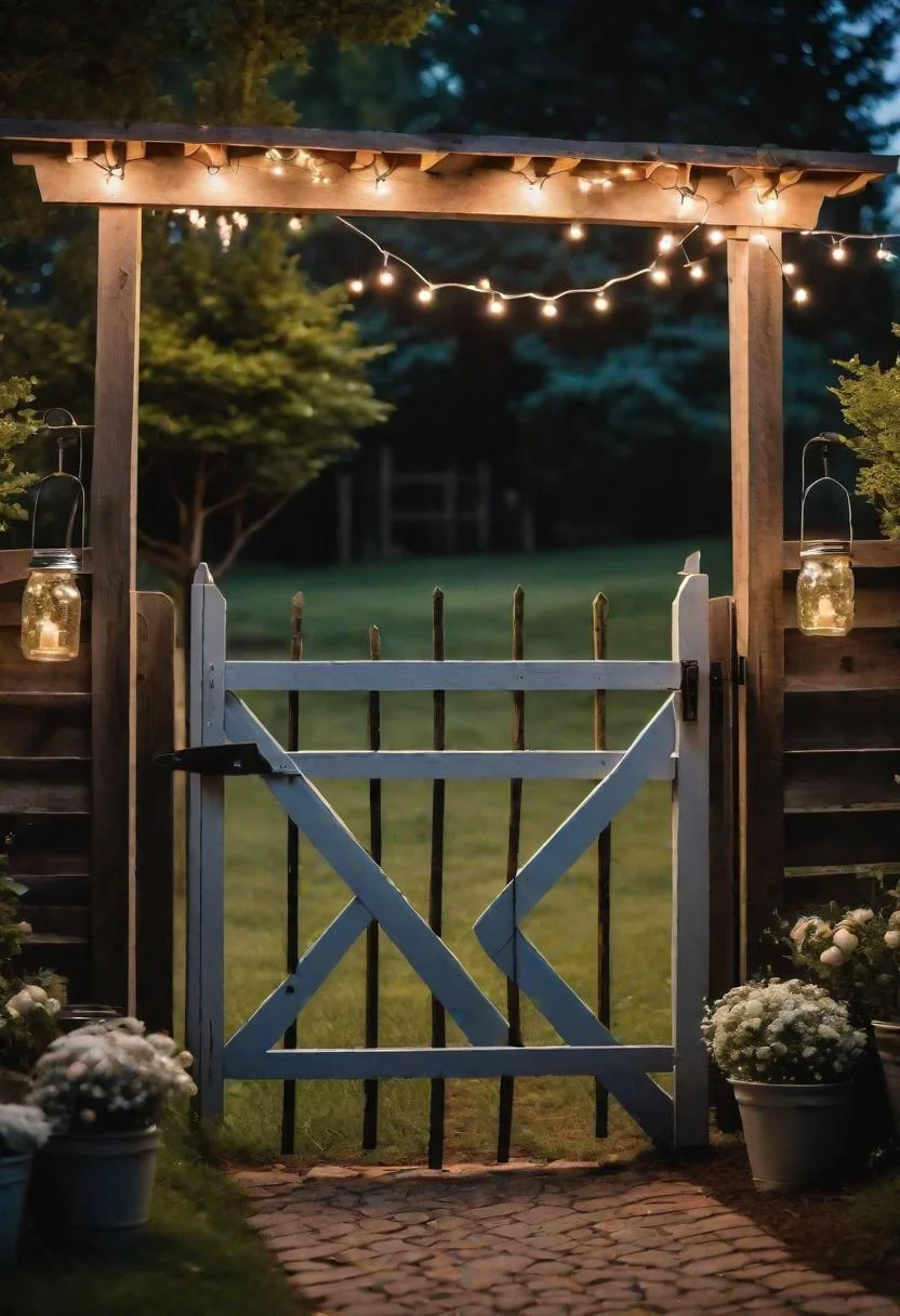 19 Inspiring Farmhouse Gate Ideas for Charming Entrances 10 7. Rustic Mason Jar Gate Lighting-0