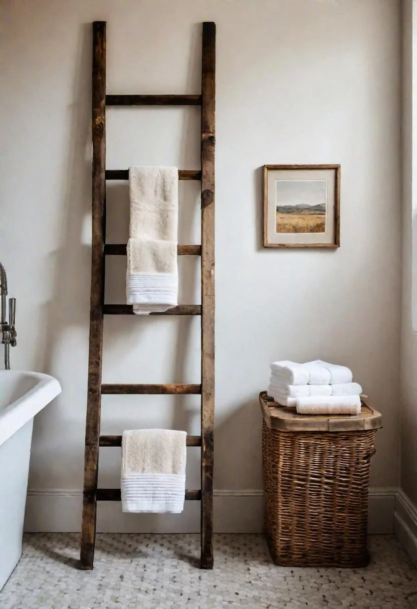 24 Chic Farmhouse Bathroom Designs for Cozy Living 9 1. Rustic Towel Rack Style-0