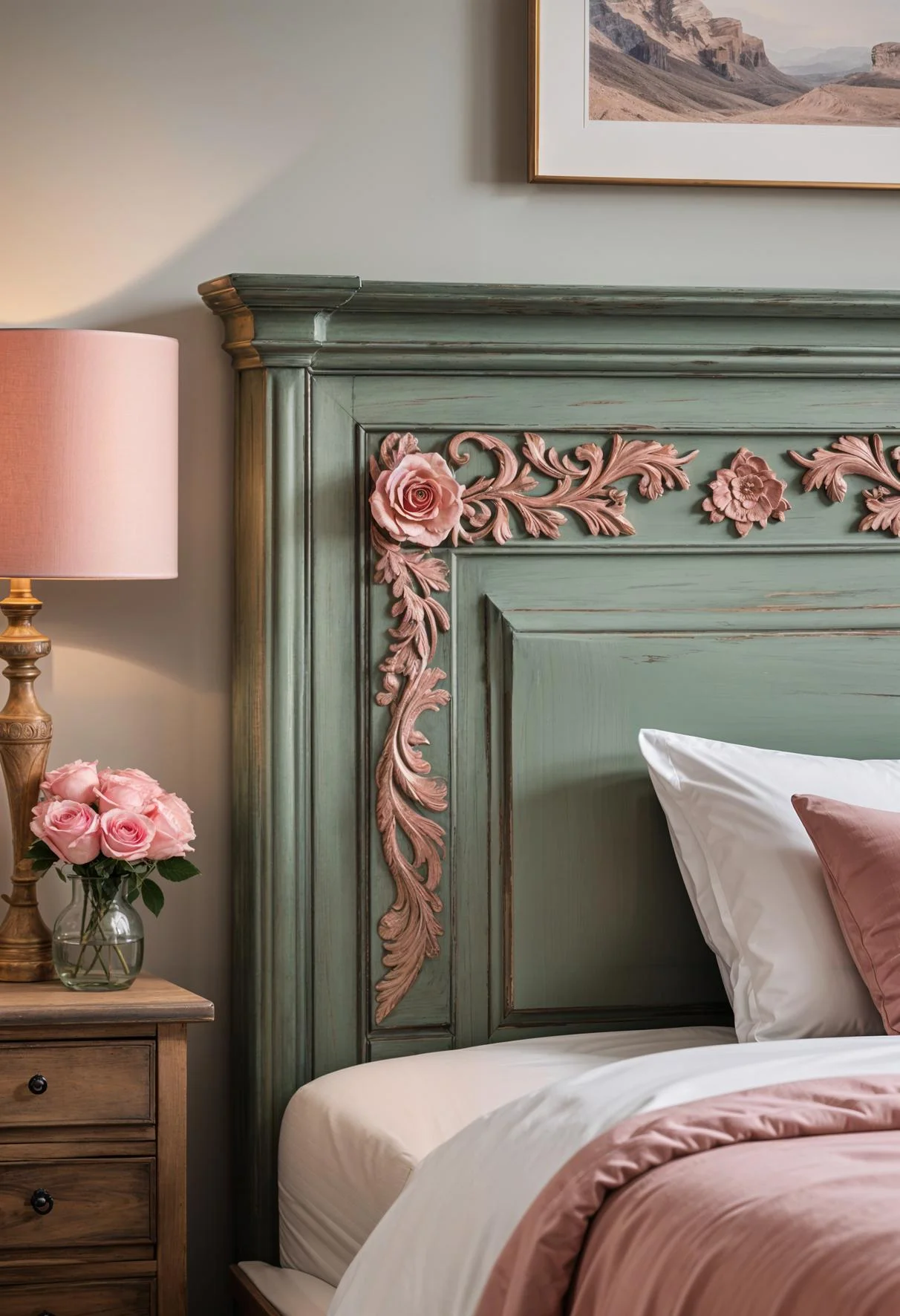 31 Chic Sage Green and Pink Bedroom Inspirations 11 5. Sage Green & Pink Headboard Rusticity-0