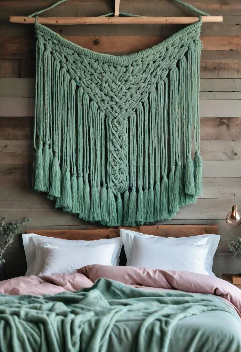 31 Chic Sage Green and Pink Bedroom Inspirations 20 13. Sage & Pink Macrame Wall Hangings-0