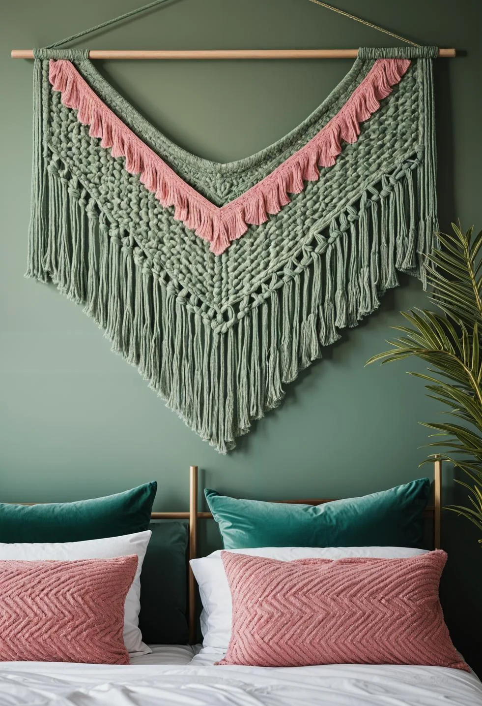 31 Chic Sage Green and Pink Bedroom Inspirations 22 13. Sage & Pink Macrame Wall Hangings-2