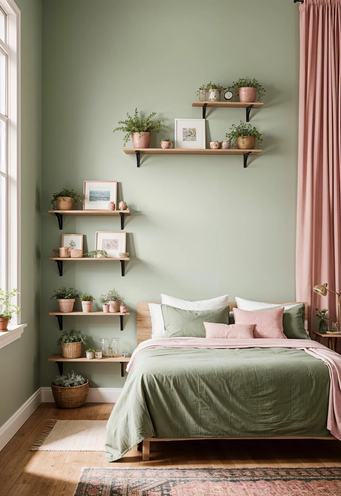 31 Chic Sage Green and Pink Bedroom Inspirations 24 15. Sage Planters with Pink Succulents-0