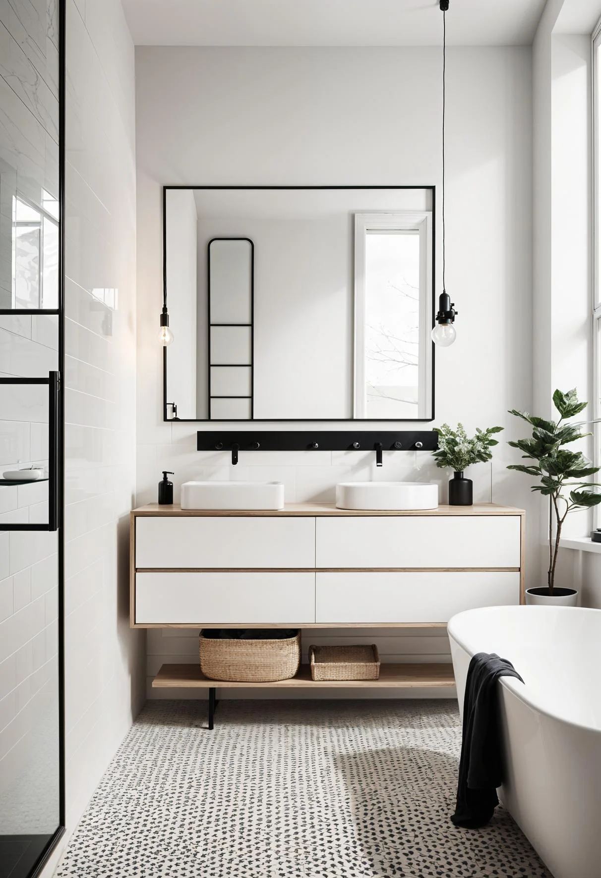19 Stunning Black and White Bathroom Designs to Inspire You 5 4. Scandinavian Minimalism in Bathroom-0