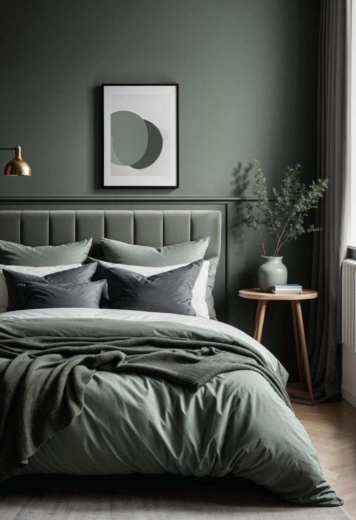 29 Sage Green And Grey Bedroom Ideas: Chic Decor - Lovely Harbor - Scandi Green And Dark Grey Decor