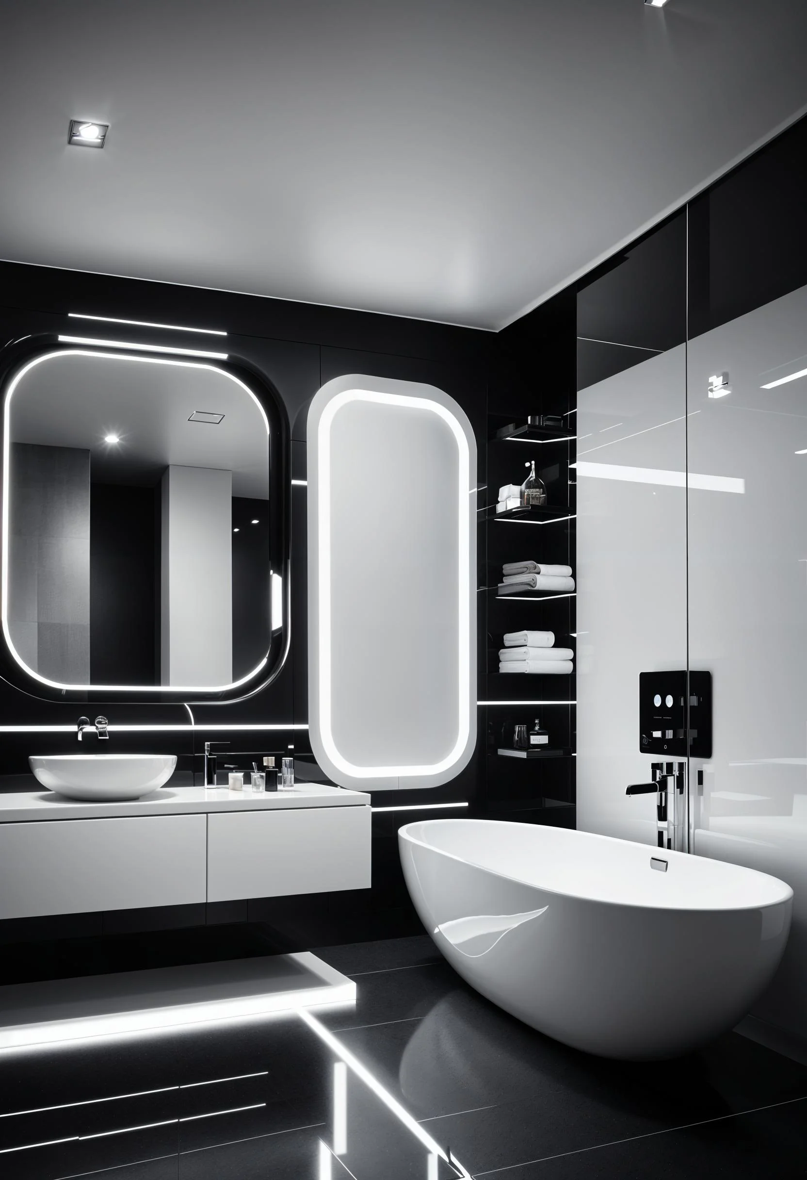 19 Stunning Black and White Bathroom Designs to Inspire You 19 15. Smart tech in monochrome bathroom-0