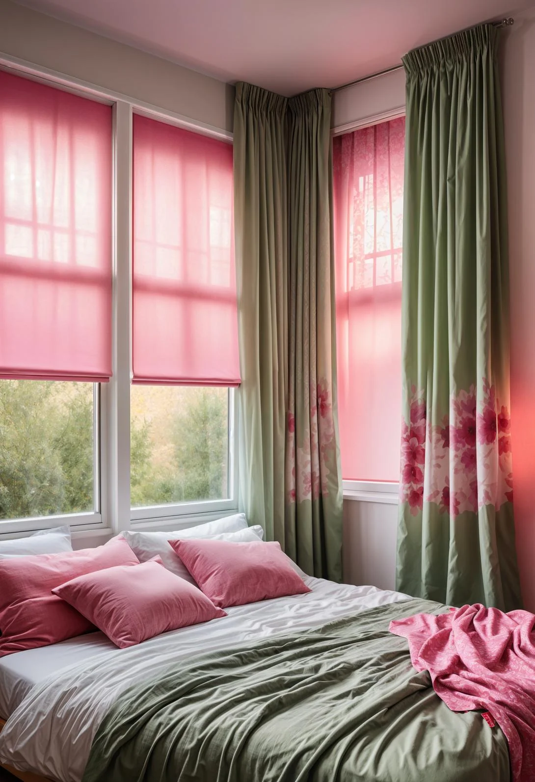 31 Chic Sage Green and Pink Bedroom Inspirations 23 14. Tie-Dye Sage Pink Curtains-0