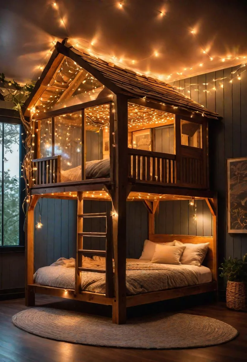 1. Treehouse Loft Bed Fairy Lights-0