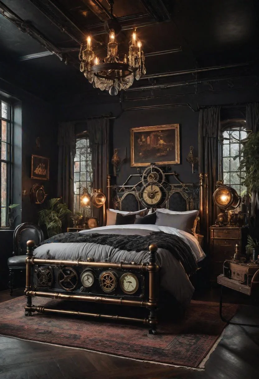 22 Enchanting Dark Feminine Bedroom Ideas to Inspire You 57 16. Victorian Steampunk Bedroom Design-0
