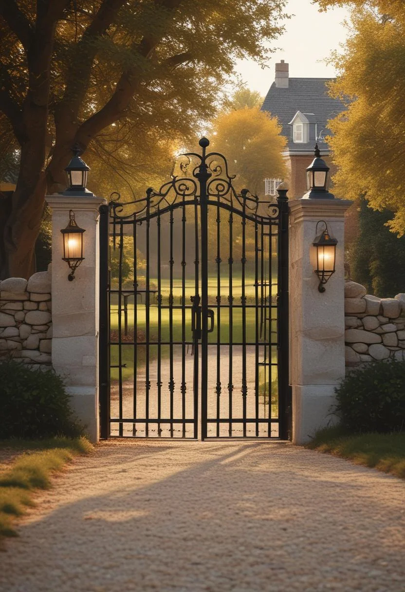 19 Inspiring Farmhouse Gate Ideas for Charming Entrances 7 5. Vintage Farm Gate & Lanterns-0
