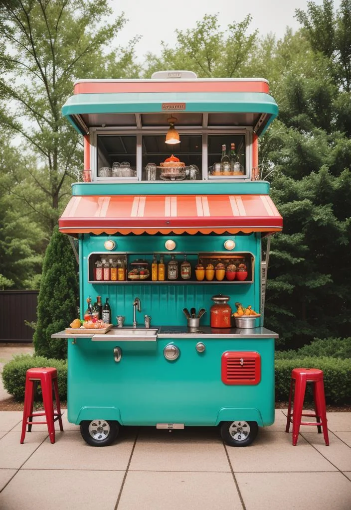 39 Stunning Outdoor Kitchen Ideas: With Style and Functionality 6 5. Vintage Food Truck-Inspired Kitchen-0