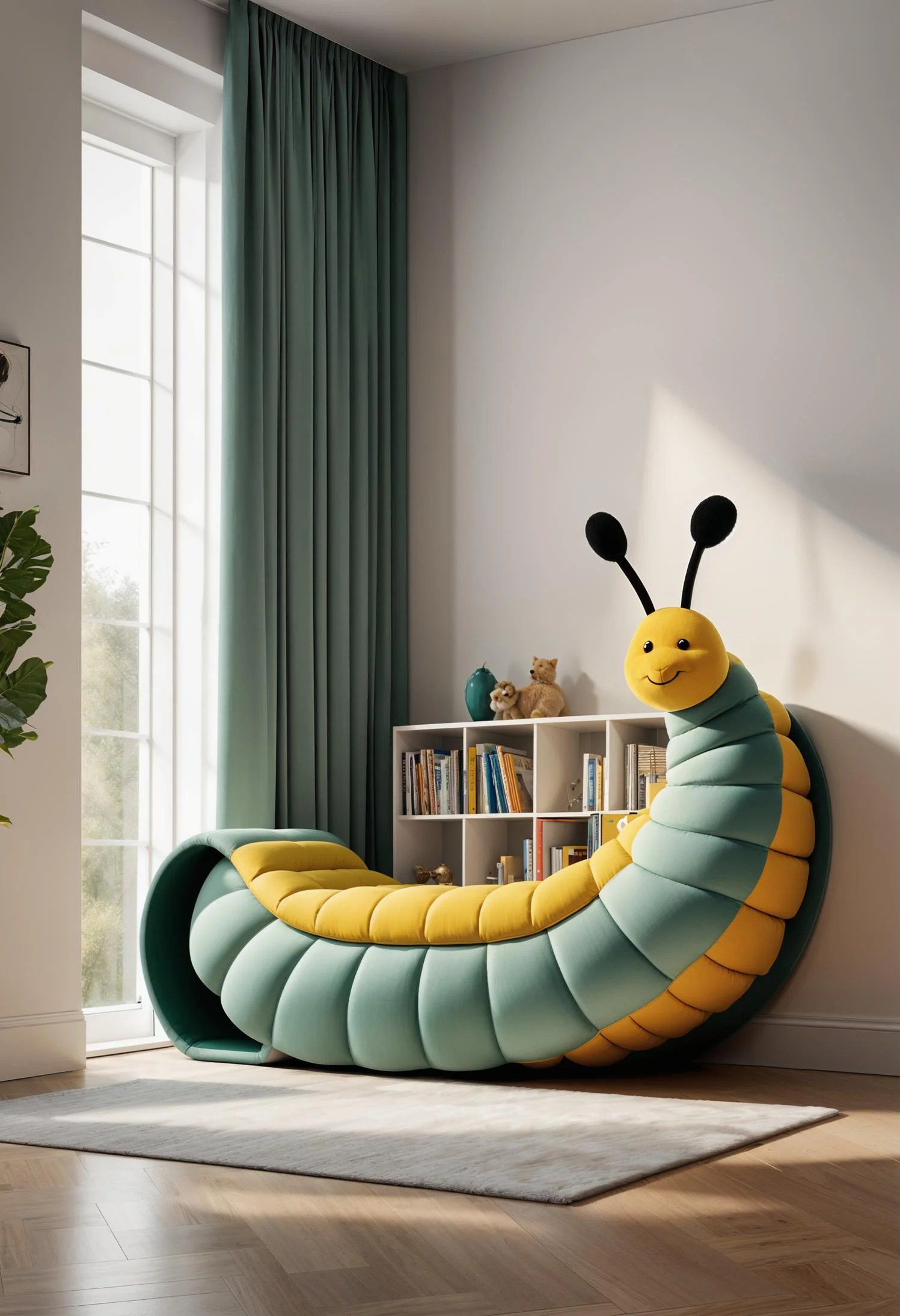 34. Whimsical Caterpillar Bookworm Bench-0