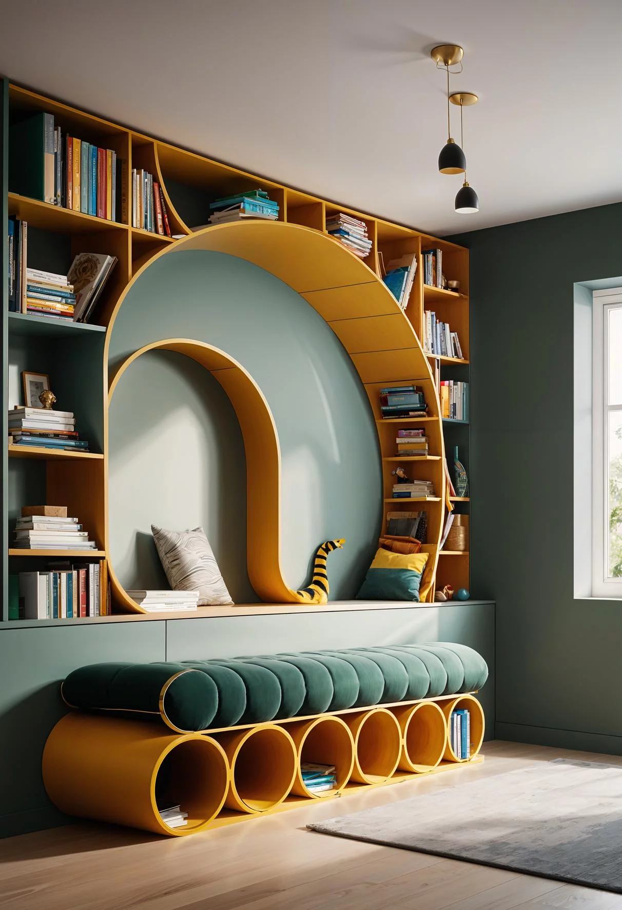 34. Whimsical Caterpillar Bookworm Bench-1