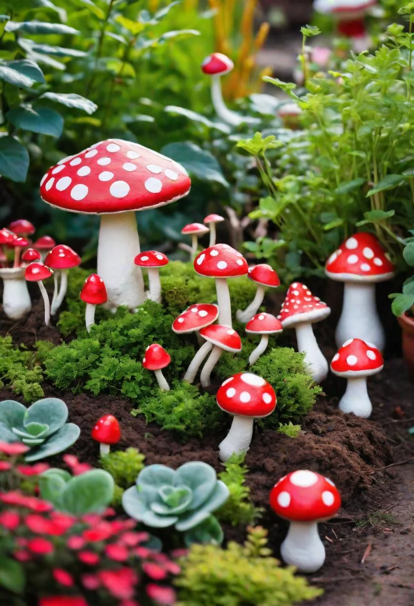 41 Stunning Garden Decor Ideas for an Aesthetic Backyard 35 28. Whimsical Clay Toadstool Decor-0