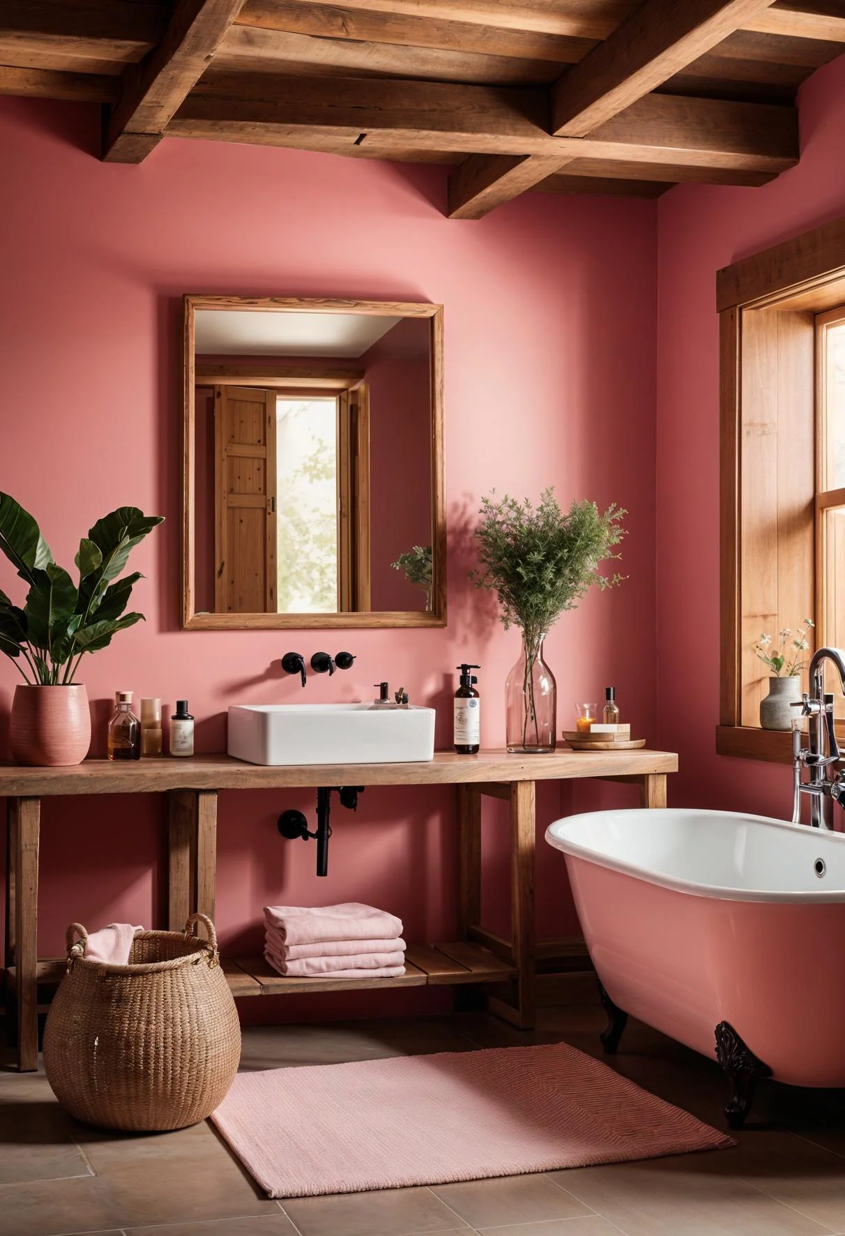 6. Wooden Accents in Pink Bathroom-1