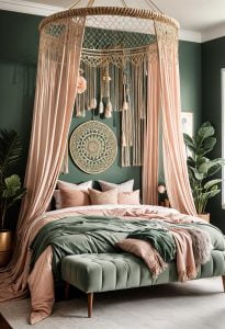 30 Chic Sage Green and Blush Bedroom Ideas 1 2. Boho Sage Green Blush Decor-2