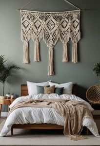 25 Gorgeous Sage Green & Cream Bedroom Ideas You'll Love 1 8. Cream Macrame Wall Decor Inspiration-0