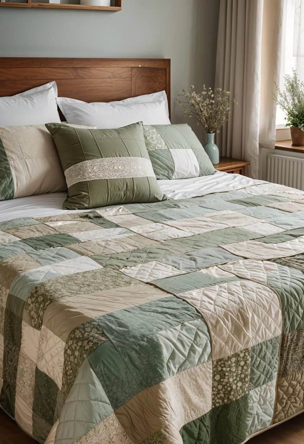 24. Patchwork Quilt in Neutral Tones-0