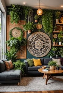 45 Chic & Modern Boho Living Room Ideas To Copy 1 7. Vertical Herb Garden Inspiration-1