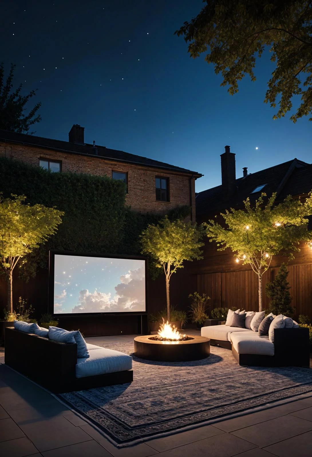 31 Gorgeous Outdoor Patio Ideas to Try Now (With Real Costs & Climate Notes) 34 7. Al Fresco Movie Night Extravaganza-1
