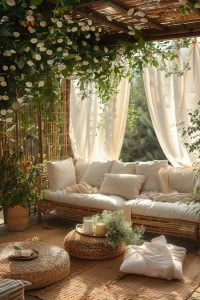 15 Chic Boho Patio Ideas You'll Love 1 14. Boho Patio Privacy Screen Inspiration-2