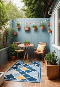 15 Budget-Friendly Small Patio Ideas You’ll Love 1 4. Budget-Friendly Patio Rug Patterns-2