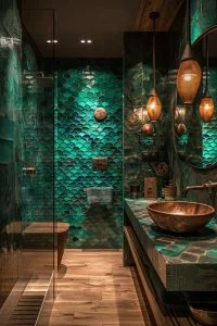 Deep Green Fish Scale Shower 0