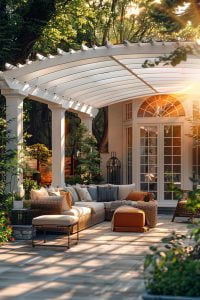 14 Breathtaking Covered Patio Ideas That WOW 1 3. Mediterranean Pergola for Sunlit Patios-0