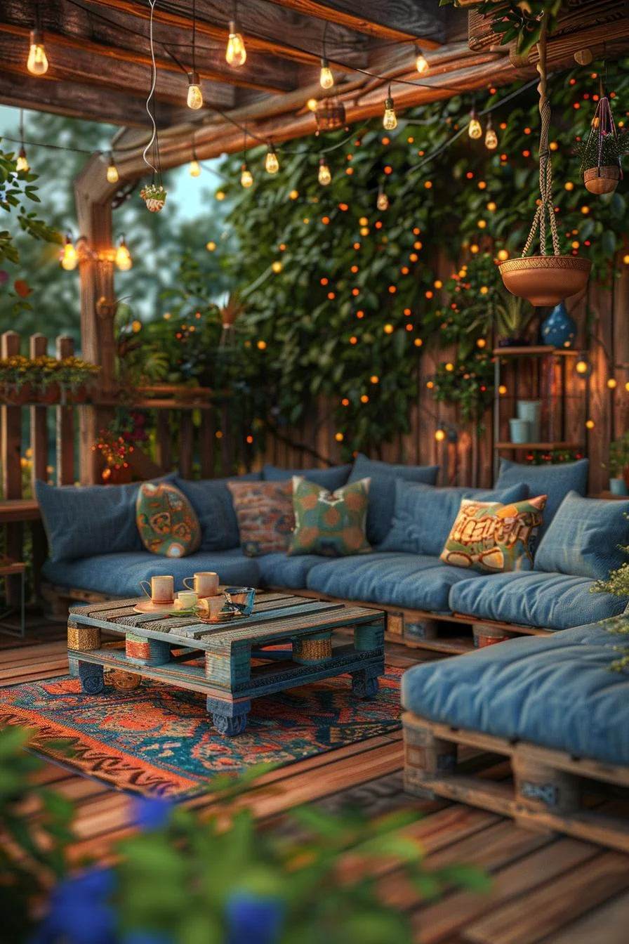 31 Gorgeous Outdoor Patio Ideas to Try Now (With Real Costs & Climate Notes) 68 15. Pallet Deck & Colorful Cushions-0