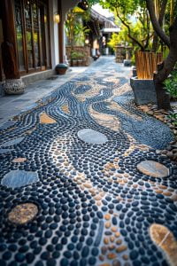 15 Chic Patio Decorating Ideas to Copy 1 15. Pebble Mosaic Pathway Inspiration-0